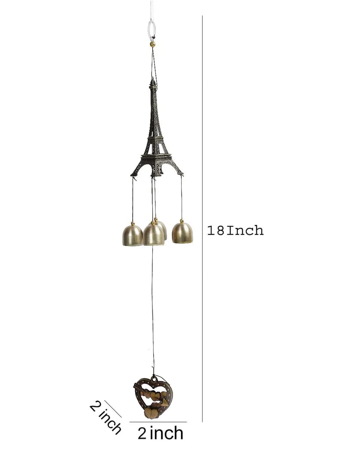 DealFry Feng Shui Metal Wind Chimes Paris Eiffel Tower with 4 Bells Positive Energy Hanging Wind Chimes for Home, Balcony, Gallery, Bedroom with Good Sound Best for Gifting (18 Inch | Heart)