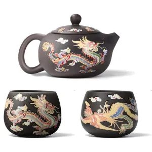 Dragon and Phoenix Auspicious Zisha Pot Set