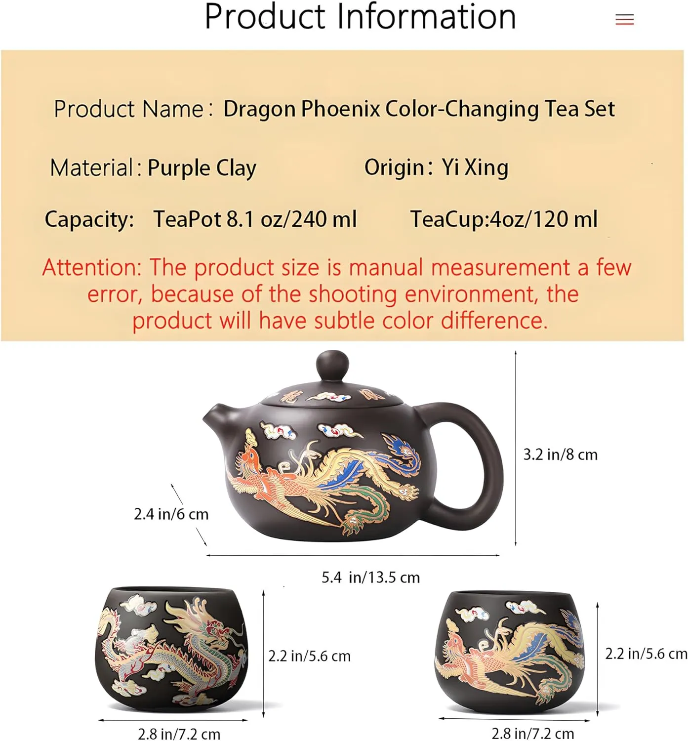 Dragon and Phoenix Auspicious Zisha Pot Set