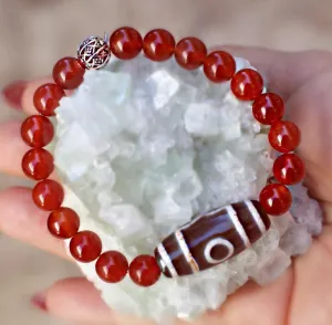 Dzi Bead and Genuine Carnelian Crystal Bracelet