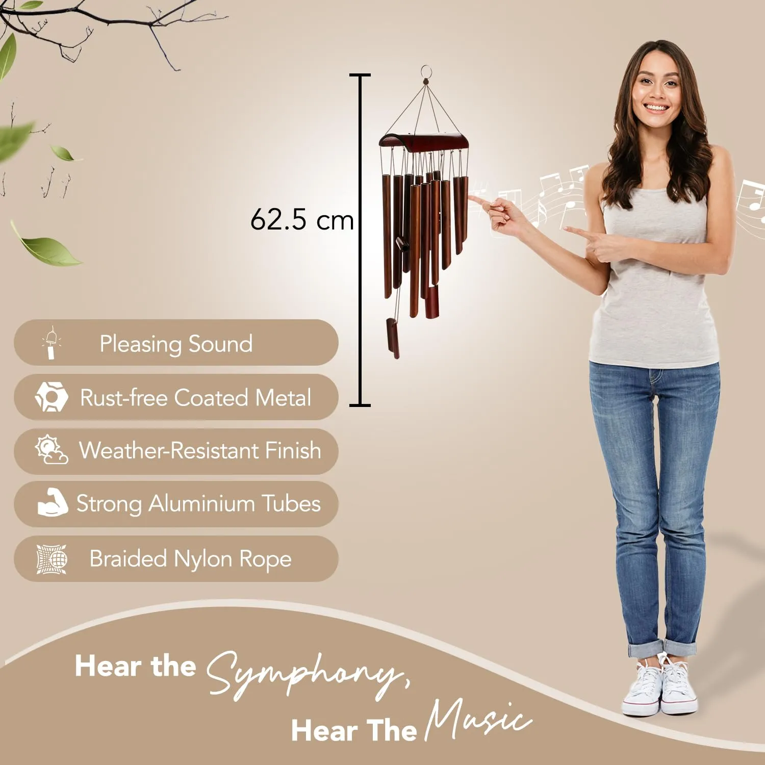 Ekhasa Positive Energy Bamboo Wind Chimes for Home, Balcony, Outdoor, Garden Decoration | Windchimes bells for Vastu, Feng Shui, Serene Music Sound & Positive Vibes | Wooden Windchime for Gift