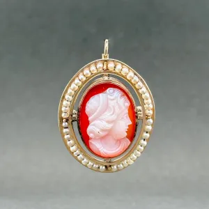 Estate Victorian 10K R Gold 3.25ct Carnelian & Seed Pearl Cameo Pin/Pendant