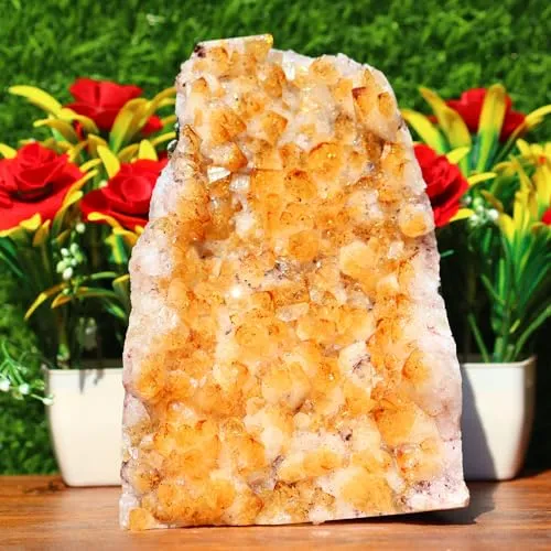 Excel Citrine Geode Cathedral Crystal Cluster | Home Decoration Raw Quartz Minerals Chakra Reiki Crystal | Healing Crystals Natural Rough Stones Crystal| 7 X 4.6 X 3.8 Inch