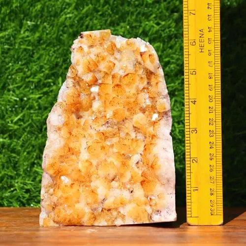 Excel Citrine Geode Cathedral Crystal Cluster | Home Decoration Raw Quartz Minerals Chakra Reiki Crystal | Healing Crystals Natural Rough Stones Crystal| 7 X 4.6 X 3.8 Inch