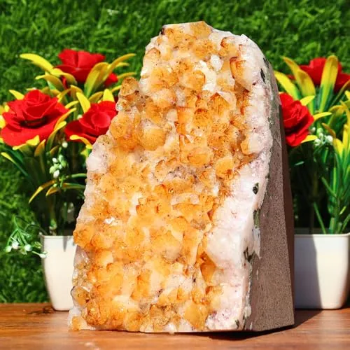 Excel Citrine Geode Cathedral Crystal Cluster | Home Decoration Raw Quartz Minerals Chakra Reiki Crystal | Healing Crystals Natural Rough Stones Crystal| 7 X 4.6 X 3.8 Inch