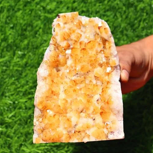 Excel Citrine Geode Cathedral Crystal Cluster | Home Decoration Raw Quartz Minerals Chakra Reiki Crystal | Healing Crystals Natural Rough Stones Crystal| 7 X 4.6 X 3.8 Inch