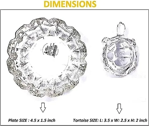 FAIRY FIRST® Feng Shui Crystal Tortoise | Turtle with Crystal Plate for Good Luck Crystal Kachua Plate Bowl Tortoise On Plate Showpiece for Good Luck Turtle Vastu for Career and Luck (Glass, White)