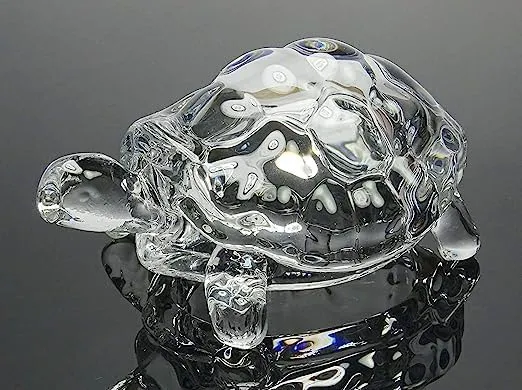 FAIRY FIRST® Feng Shui Crystal Tortoise | Turtle with Crystal Plate for Good Luck Crystal Kachua Plate Bowl Tortoise On Plate Showpiece for Good Luck Turtle Vastu for Career and Luck (Glass, White)