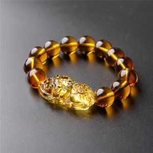 Feng Shui Pi Xiu Yellow Beads Bracelet Lucky Charm Dragon Pixiu Crystal Bracelet