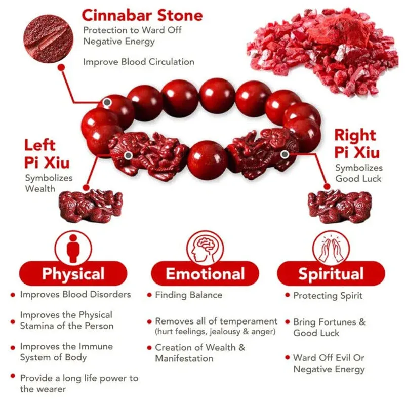 Feng Shui Pixiu Cinnabar Bracelet Good Fortune Lucky Pi Xiu Buddha Bracelet