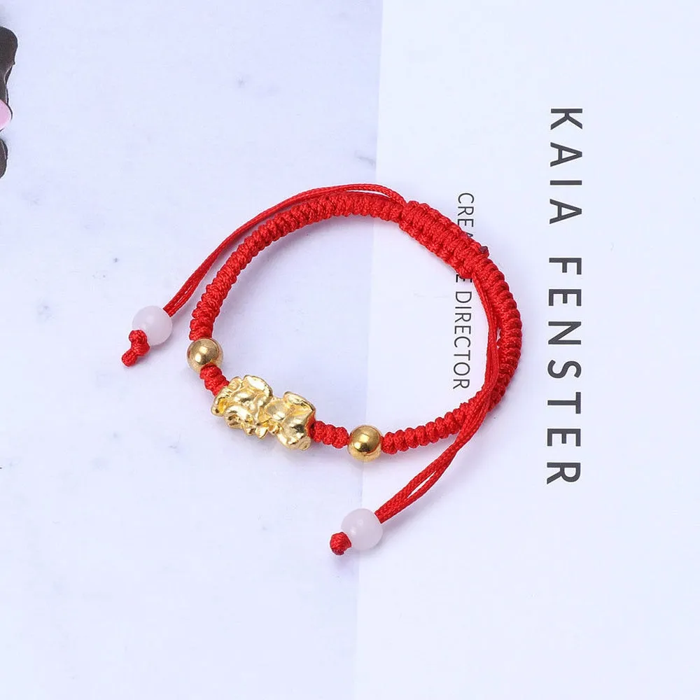 Feng Shui Pixiu Kabbalah Red String Bracelet Golden Pi Xiu Good Luck Rope Bracelet