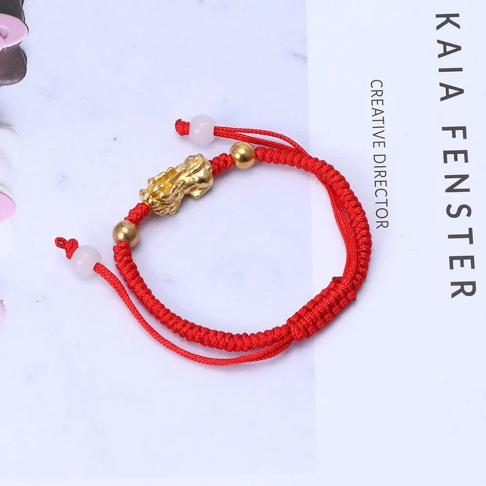 Feng Shui Pixiu Kabbalah Red String Bracelet Golden Pi Xiu Good Luck Rope Bracelet