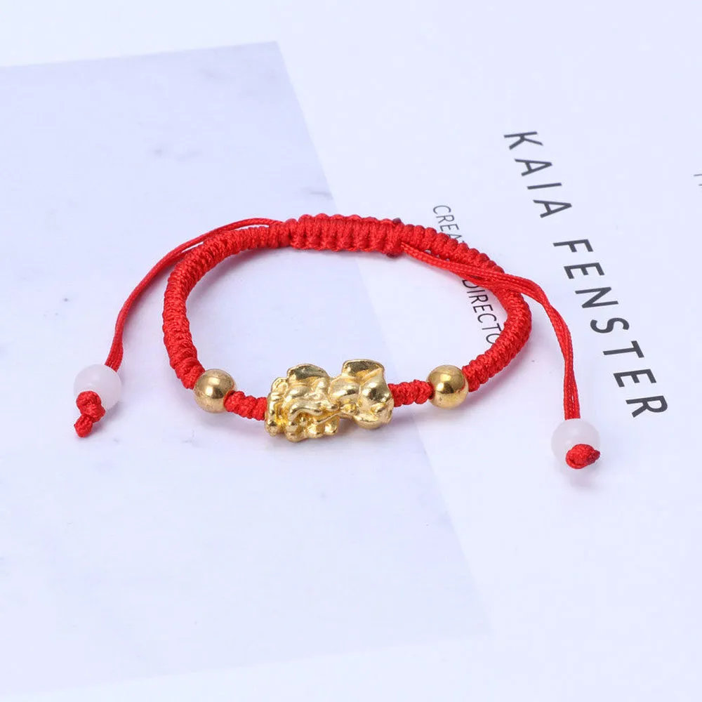 Feng Shui Pixiu Kabbalah Red String Bracelet Golden Pi Xiu Good Luck Rope Bracelet