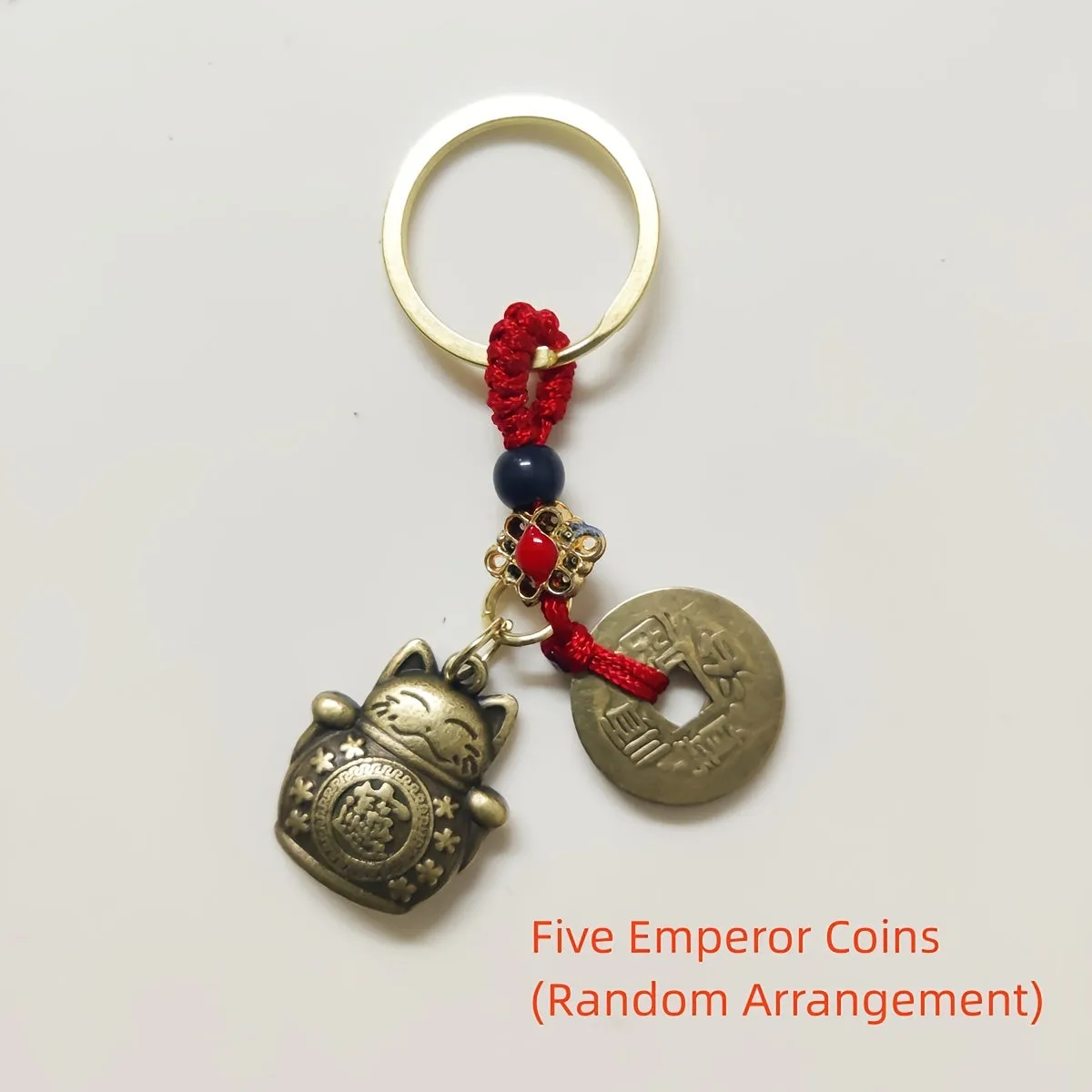 Fortune Cat Coin Keychain Set with Vintage Feng Shui Design