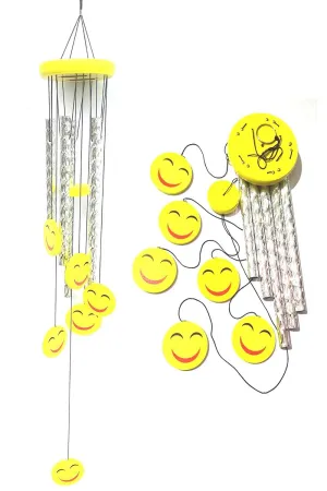 GJ Metal Wind Chime for Home Decoration 5 Pipe 6 Smiley Face with Positive Energy for Home Balcony Bedroom with Great Sound Yellow Color