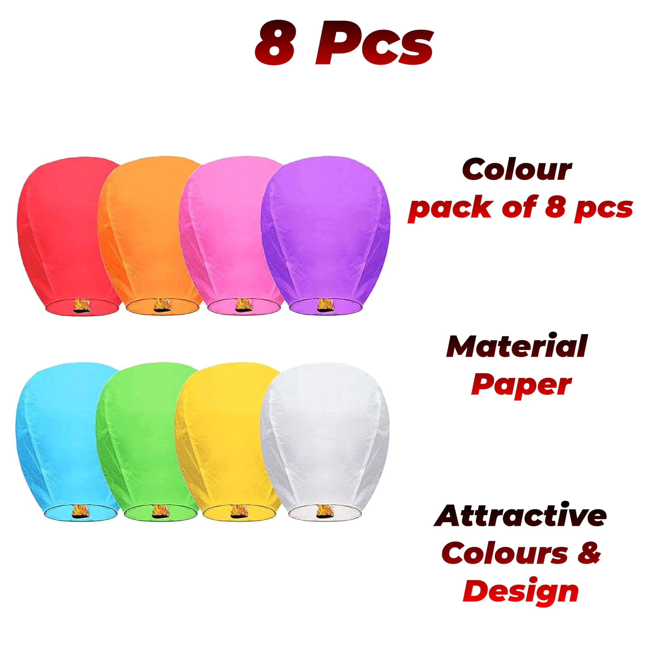 GRAND SHOP Paper Sky Lantern Set of 8 Pcs