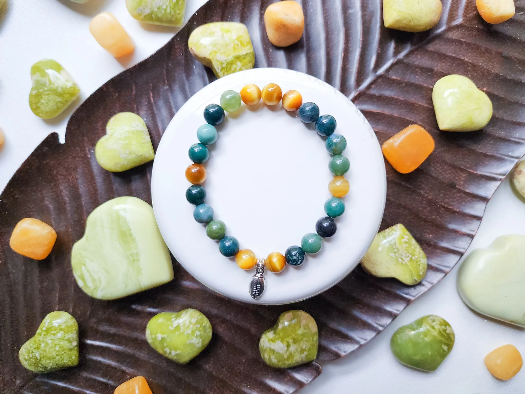 Green Bay Packers Beaded Bracelet || Moss Agate & Tiger Eye || Reiki Infused