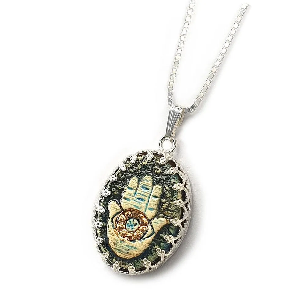 Hamsa For Good Luck and blessing Handmade Ceramic Pendant