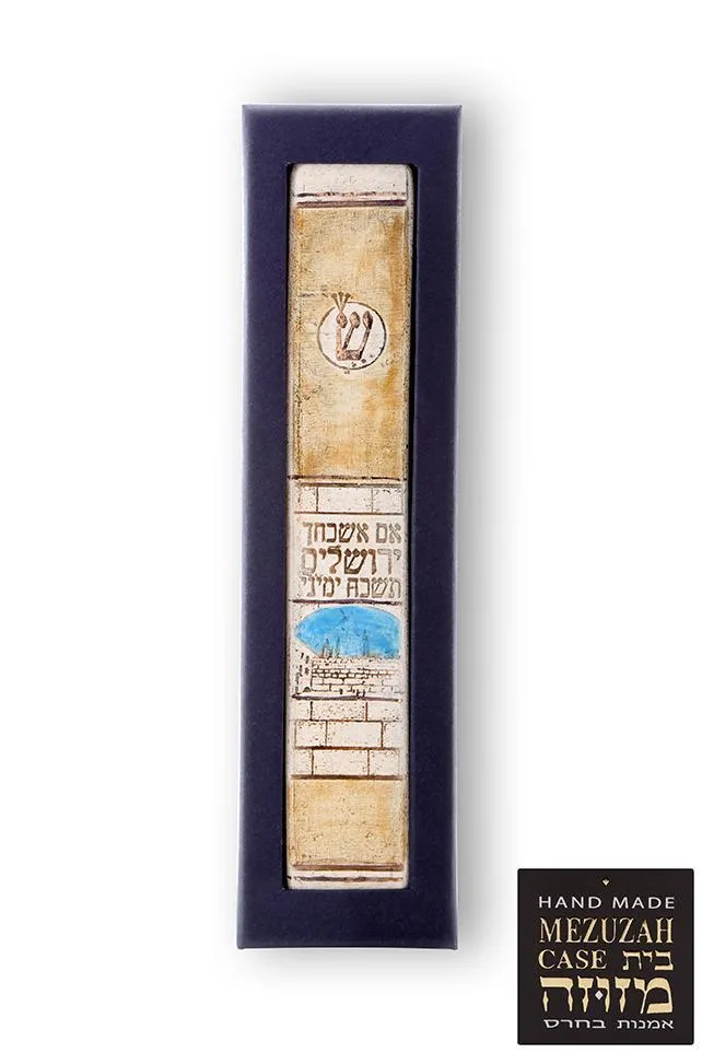 Handmade Ceramic Unique Mezuzah If i forgot Jerusalem in color