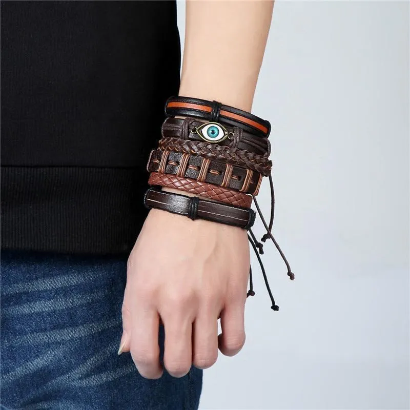 Handmade High-Quality Evil Eye Wrap Bracelets Protective Luck Symbolic Leather Layered Bracelet Wristbands