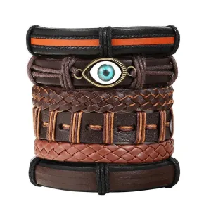 Handmade High-Quality Evil Eye Wrap Bracelets Protective Luck Symbolic Leather Layered Bracelet Wristbands