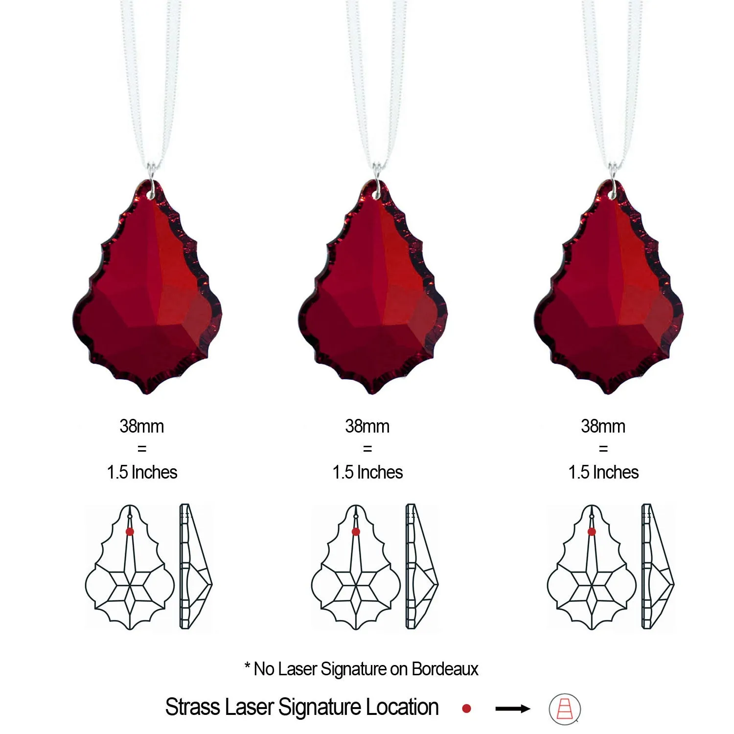 Hanging Crystals Bordeaux Red Pendeloque Swarovski Crystal Prisms, 3 Pcs