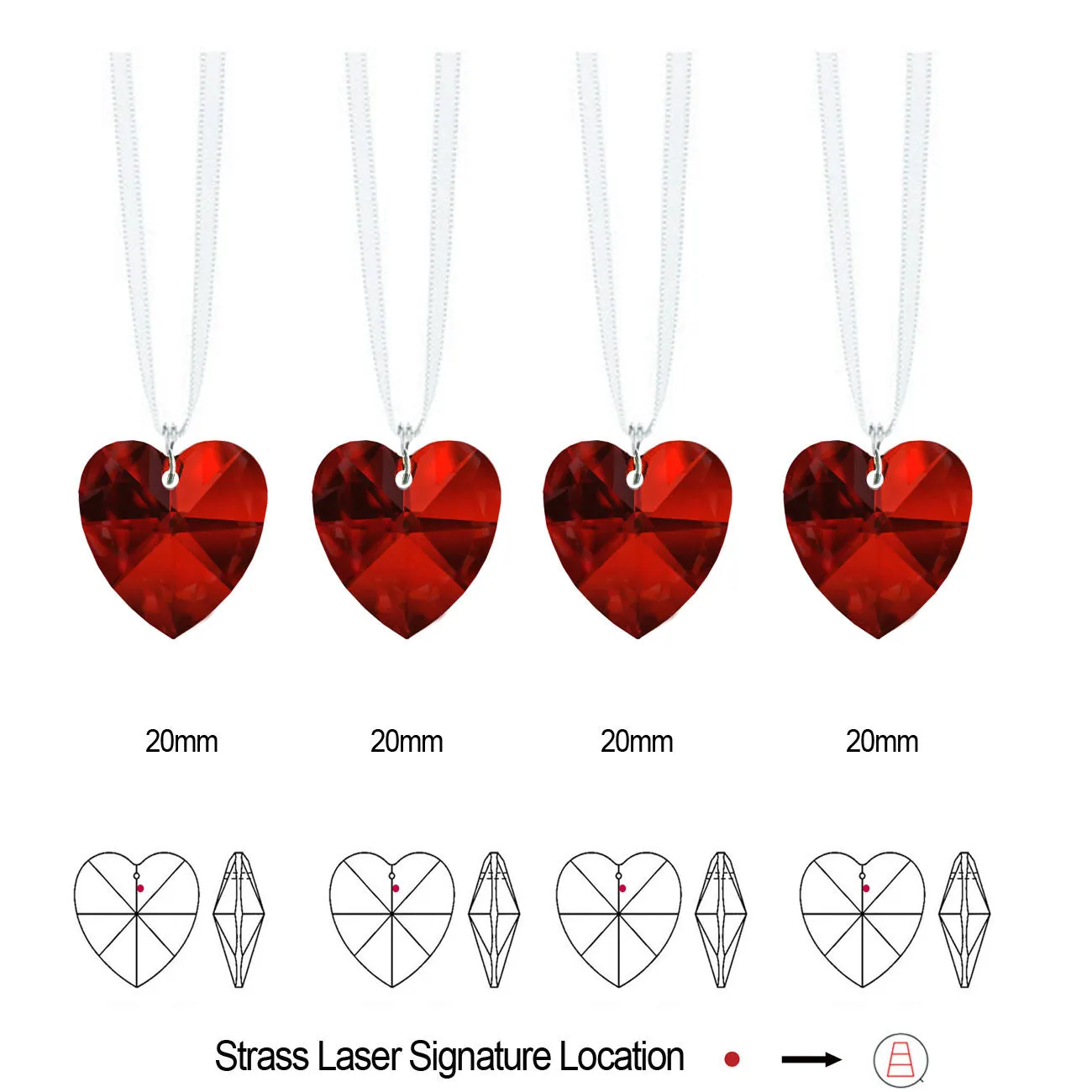 Hanging Crystals Bordeaux Red Swarovski Crystal Heart Prisms, 4 Pcs