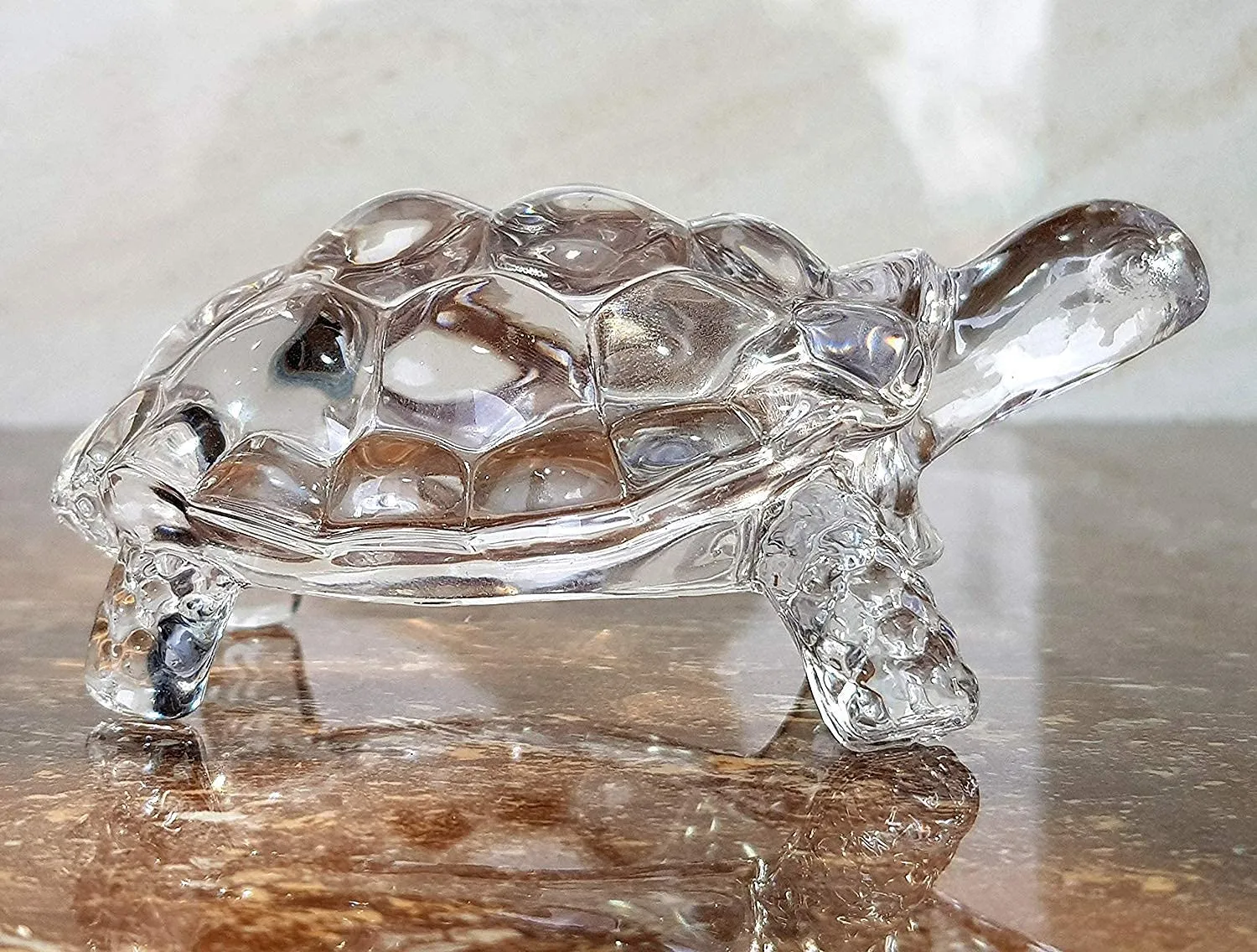 HappinessHills Crystal Turtle Tortoise, Good Luck Best Gift for Career & Luck Wealth Sign Statue, Vastu, Showpiece (Transparent) 1 pcs 9 x 9 x 9cm, Pack of 1 pcs