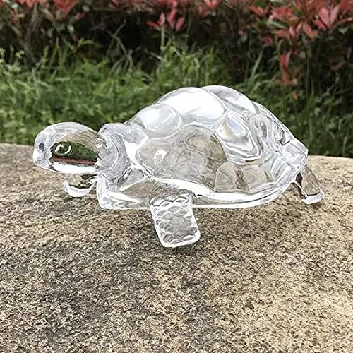 HappinessHills Crystal Turtle Tortoise, Good Luck Best Gift for Career & Luck Wealth Sign Statue, Vastu, Showpiece (Transparent) 1 pcs 9 x 9 x 9cm, Pack of 1 pcs