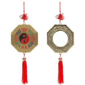 HASTHIP® Hand Mirror Chinese Feng Shui Bagua Mirror with China Knot And Tassels Good Luck Positive Energy Metal Convex Mirror for Home, Office, Shop, Bedroom, Car Decoration Accessories