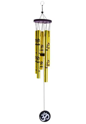 Heer Feng Shui Metal Wind Chime 5 Golden Pipes with Om for Positive Energy Large