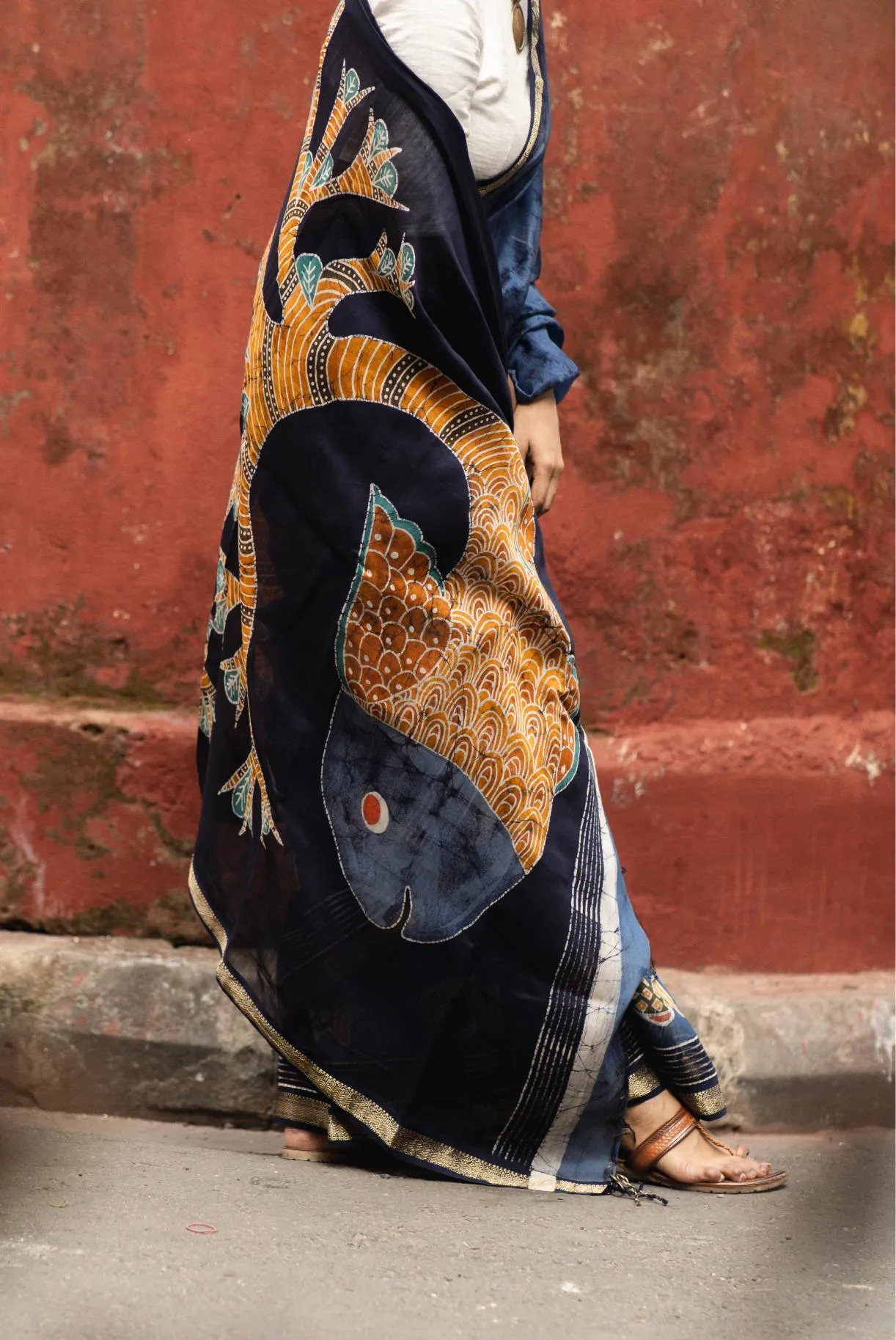 Jheelmeel -  Narmada Batik Madhubani  Blue Maheswari saree