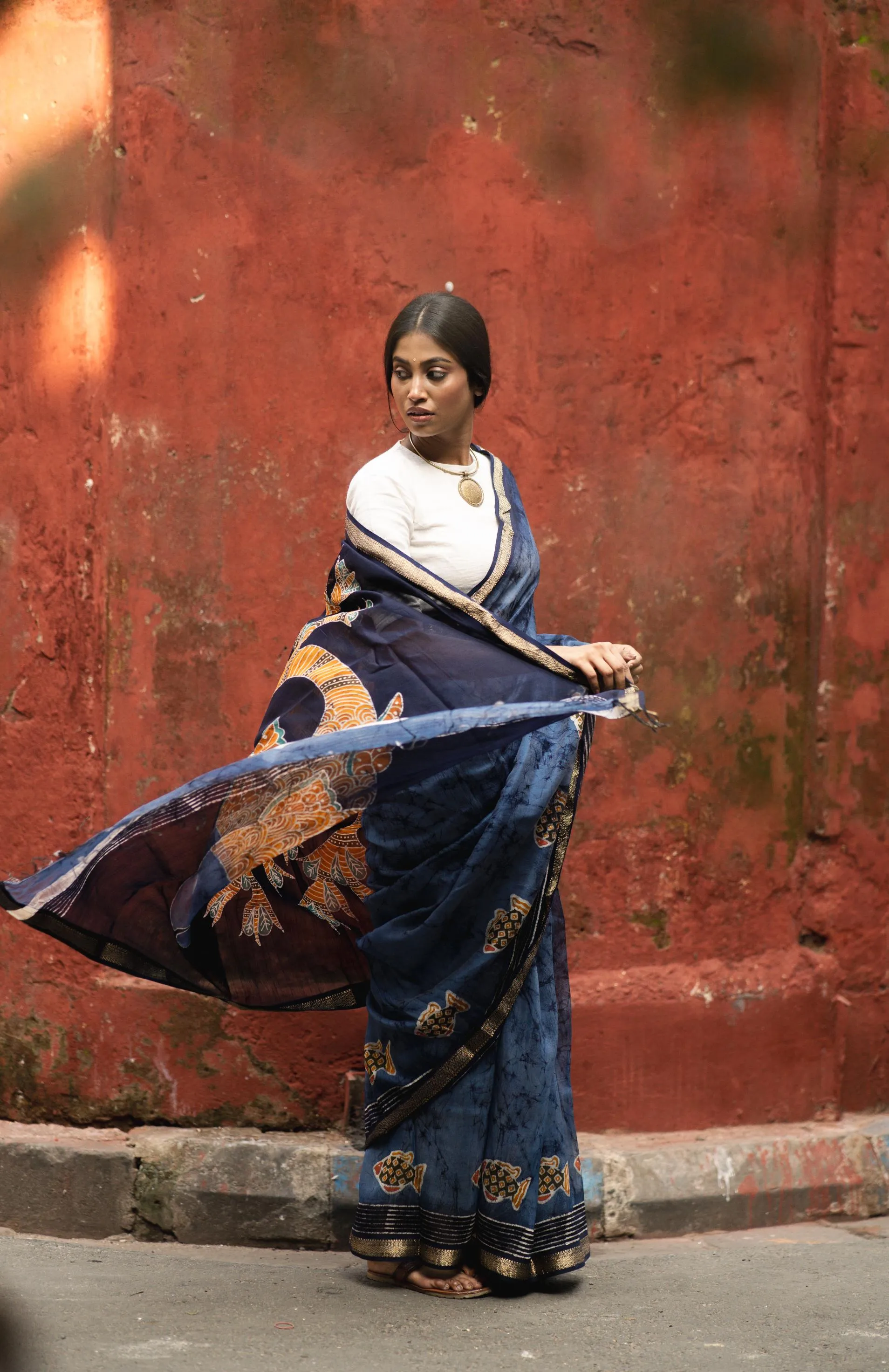 Jheelmeel -  Narmada Batik Madhubani  Blue Maheswari saree