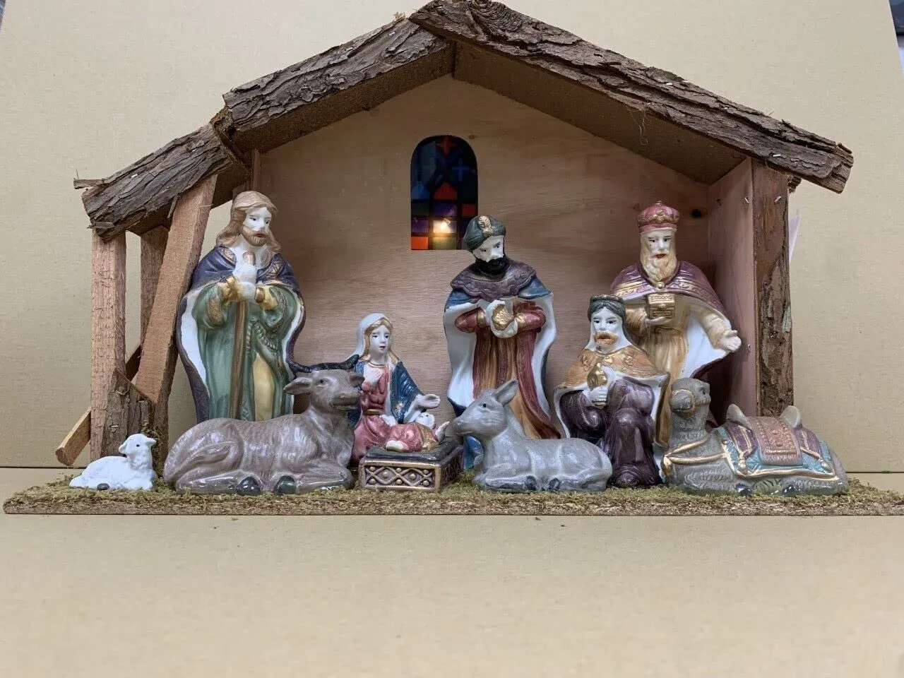 Light Up Nativity Scene with Porcelain Figurines - 98077