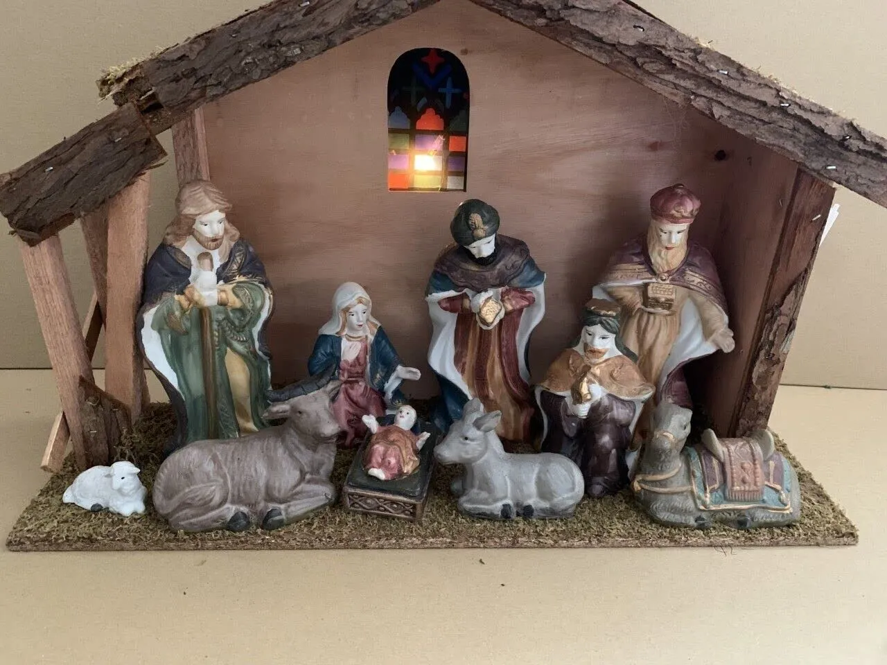 Light Up Nativity Scene with Porcelain Figurines - 98077