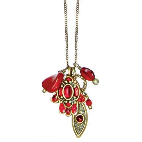 Michal Golan Red Hamsa and Evil Eye Cluster Charm Necklace