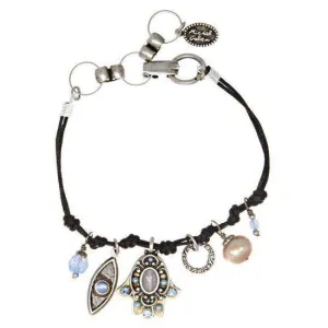 Michal Golan Silver Cat’s Eye Hamsa and Evil Eye Bracelet