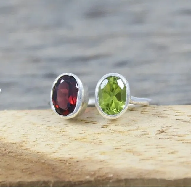 Natural Multi Gemstone 925 Sterling Silver Ring, Garnet, Peridot Gemstone, Handmade Jewelry, Gift for Her