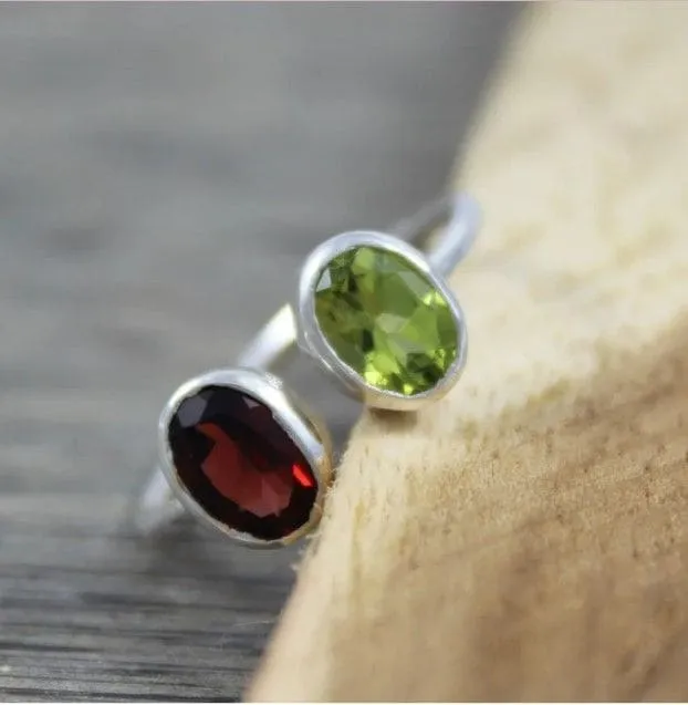 Natural Multi Gemstone 925 Sterling Silver Ring, Garnet, Peridot Gemstone, Handmade Jewelry, Gift for Her