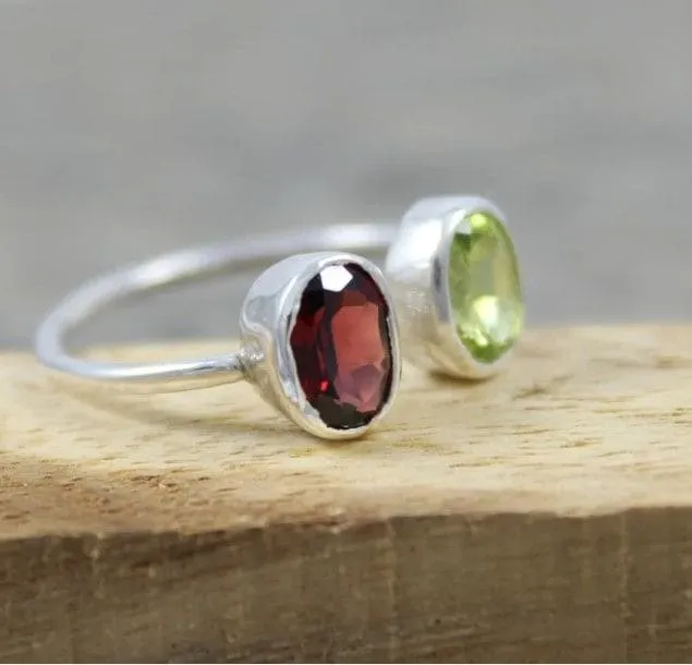 Natural Multi Gemstone 925 Sterling Silver Ring, Garnet, Peridot Gemstone, Handmade Jewelry, Gift for Her