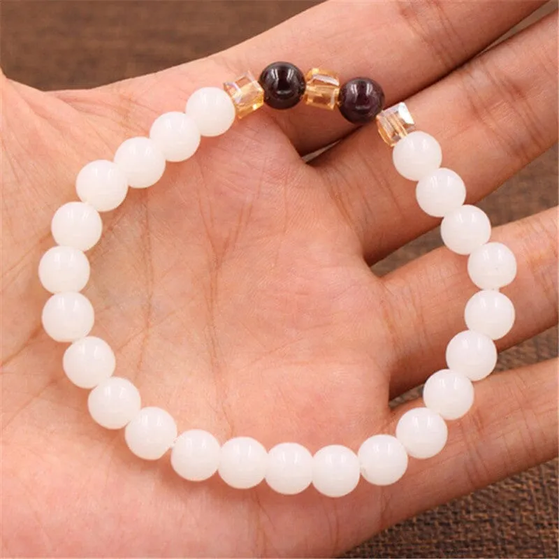 Natural White Chalcedony Charm Bracelet