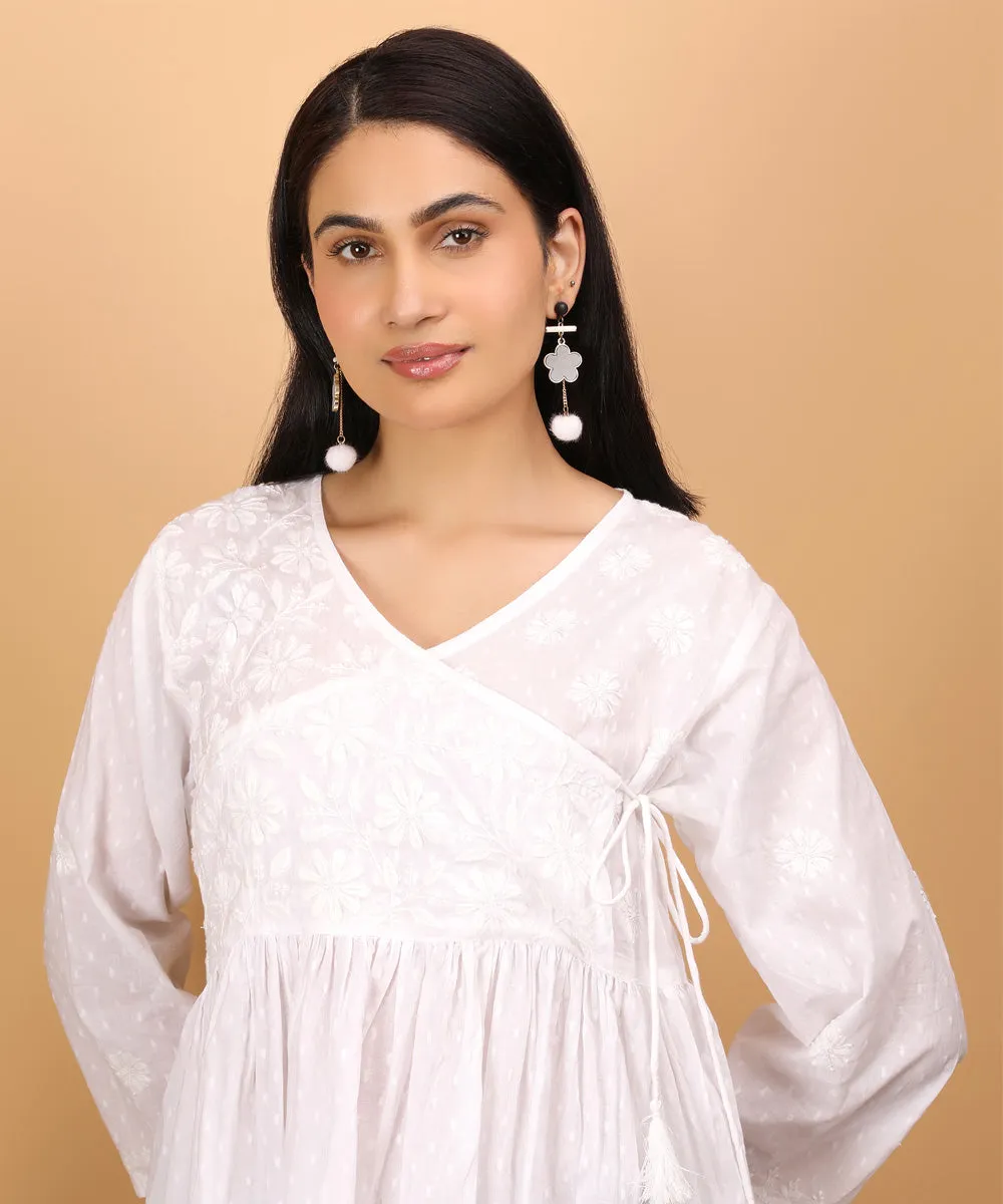 Pearl white cotton hand embroidery chikankari top