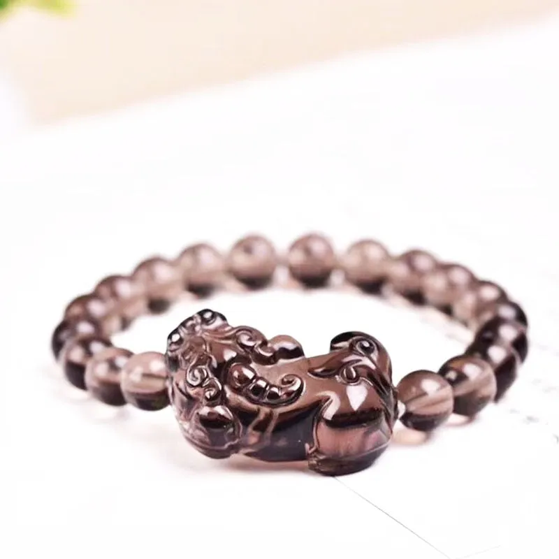 Pi Xiu Ice Shaped Lucky Bracelet Beads Good Fortune Pixiu Obsidian Crystal Bracelet