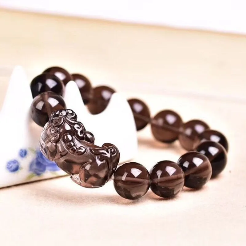 Pi Xiu Ice Shaped Lucky Bracelet Beads Good Fortune Pixiu Obsidian Crystal Bracelet