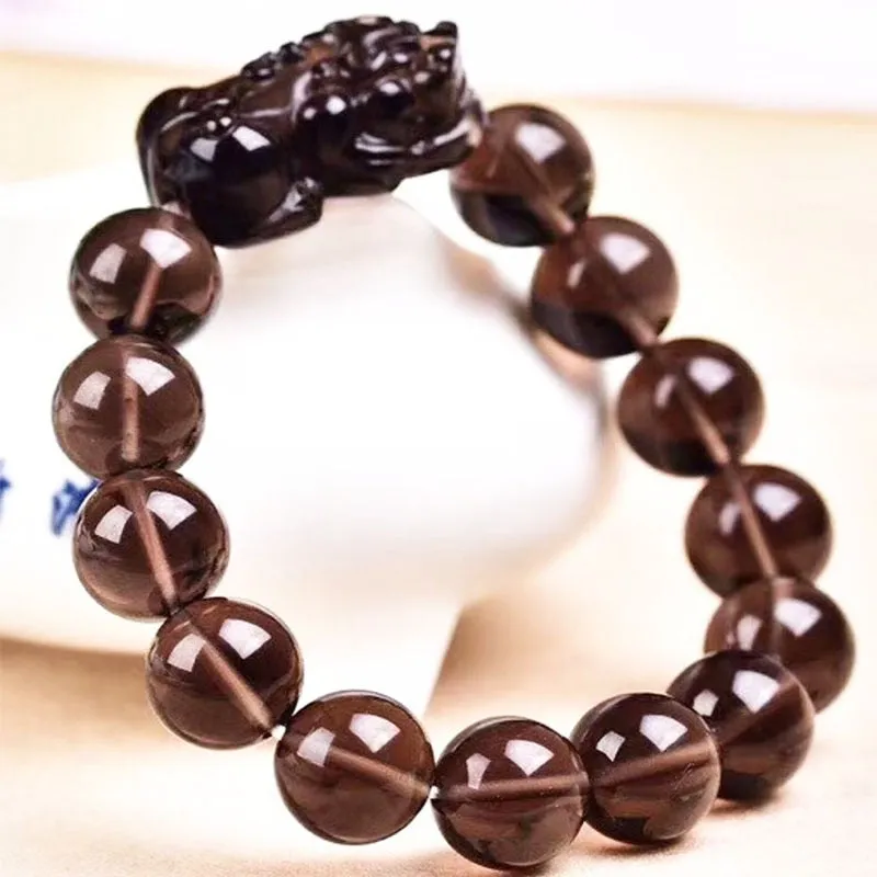 Pi Xiu Ice Shaped Lucky Bracelet Beads Good Fortune Pixiu Obsidian Crystal Bracelet