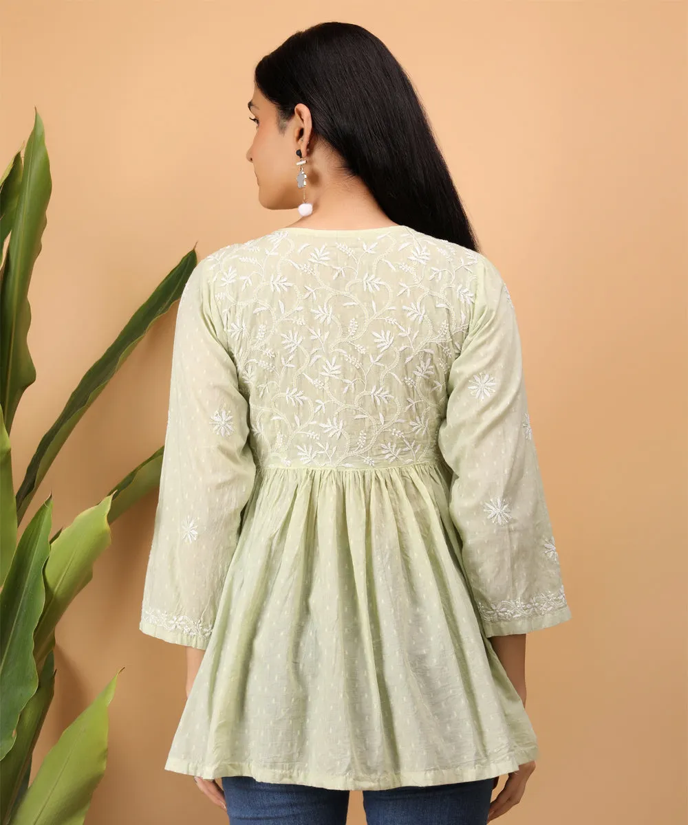 Pista cotton hand embroidery chikankari top