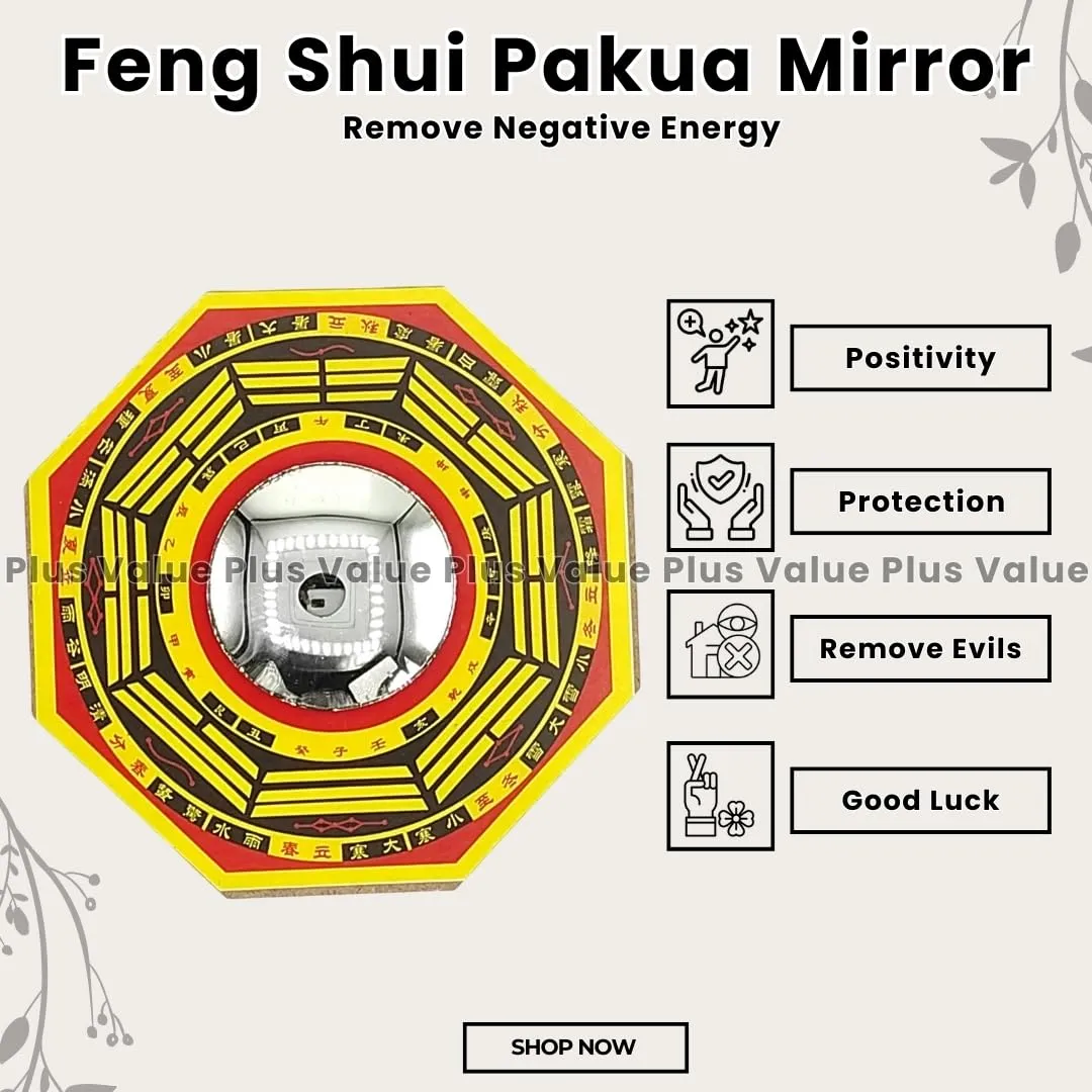 Plus Value Feng Shui Pakua Bagua Convex Mirror Home, Office, Shop, Business Main Door Entrance Protection from Evil Eye, Positive Energy (9 Inches, Wall Hanging Decor, Wooden)