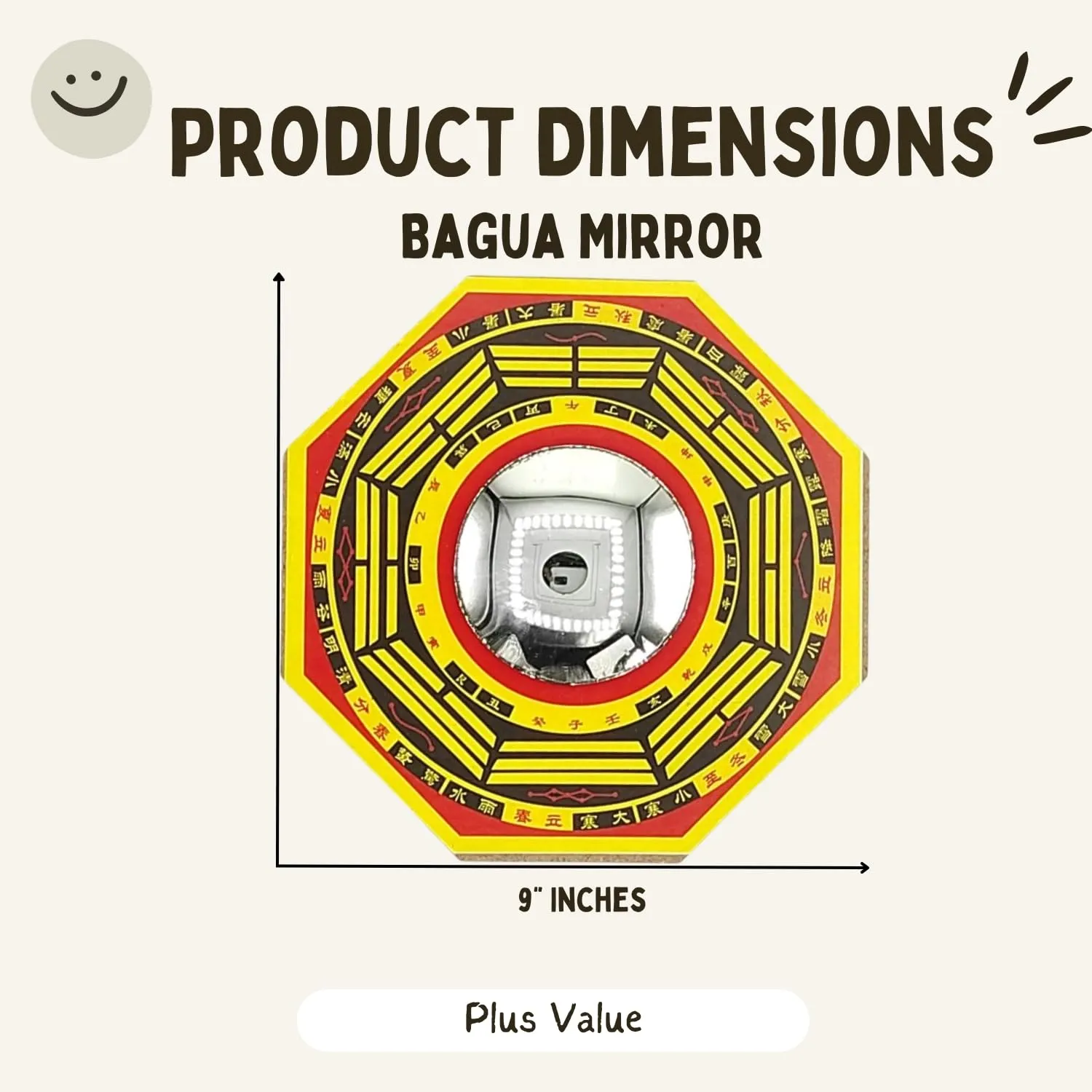 Plus Value Feng Shui Pakua Bagua Convex Mirror Home, Office, Shop, Business Main Door Entrance Protection from Evil Eye, Positive Energy (9 Inches, Wall Hanging Decor, Wooden)