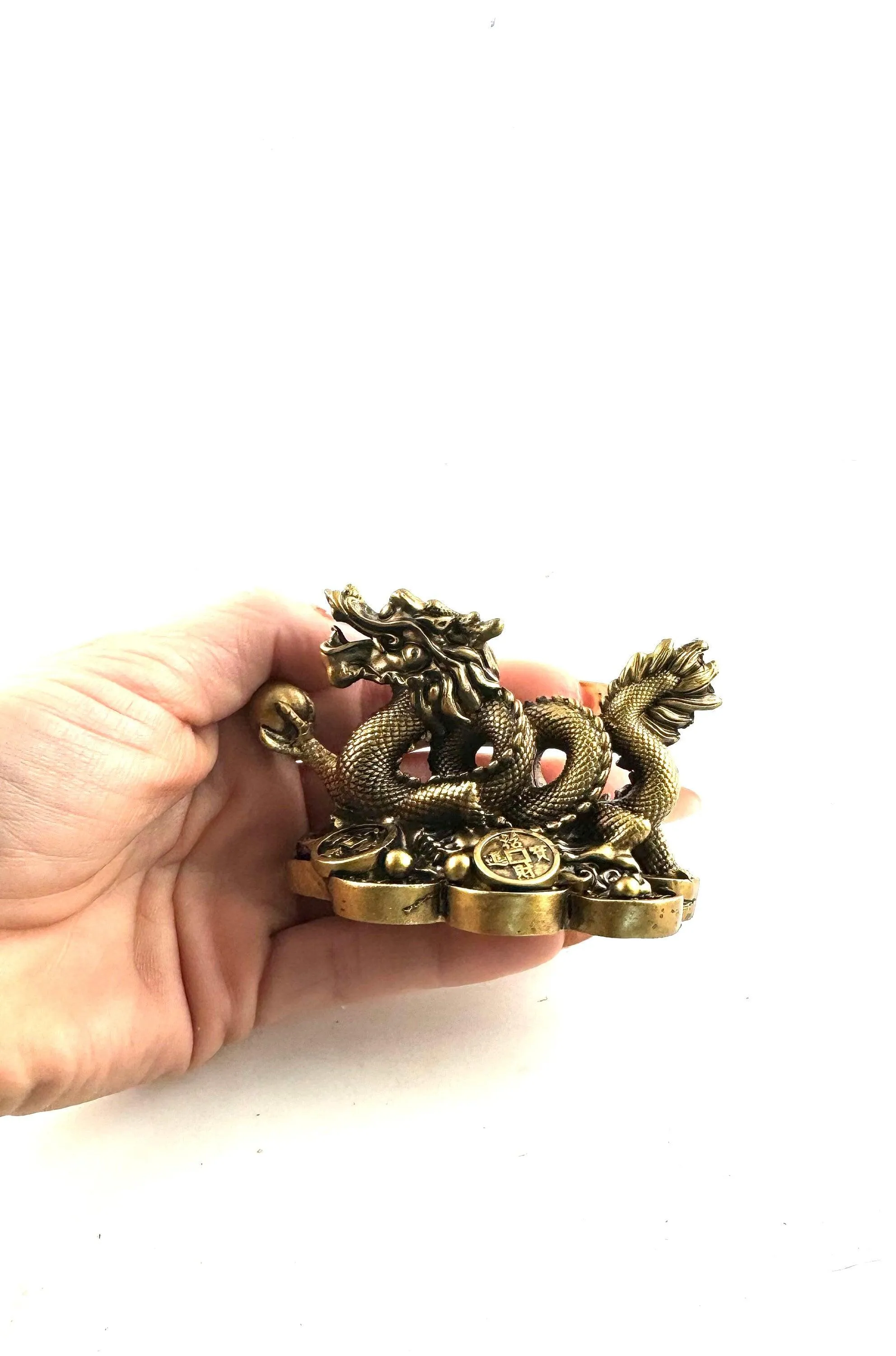 Polyresin Feng Shui Figurine Money Dragon - Gold