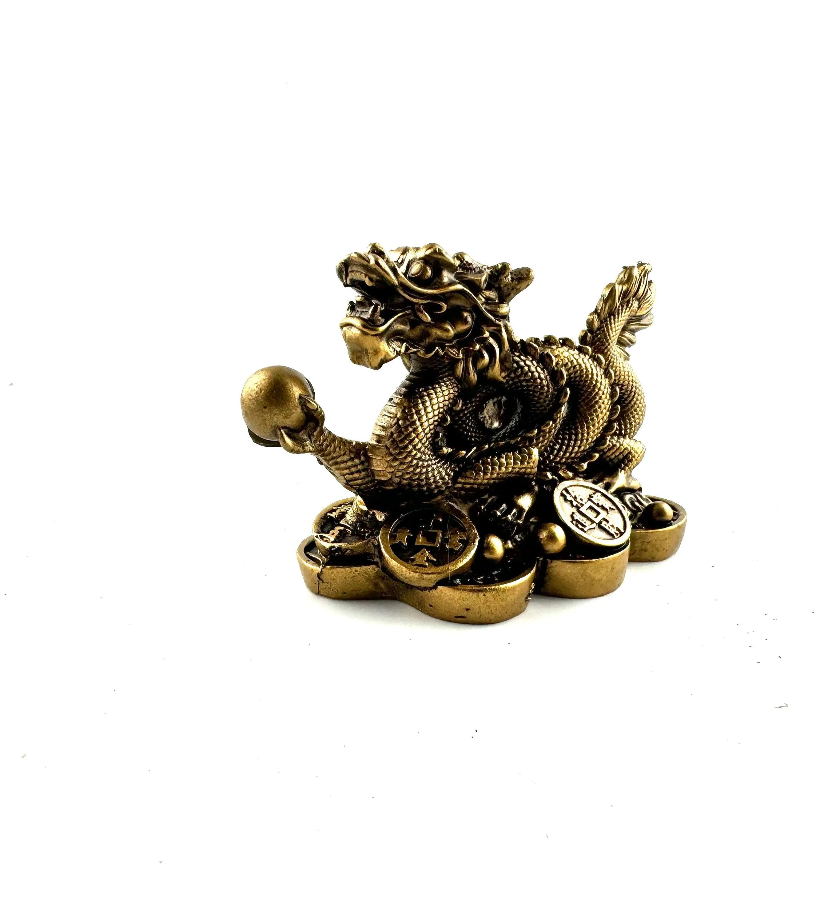 Polyresin Feng Shui Figurine Money Dragon - Gold